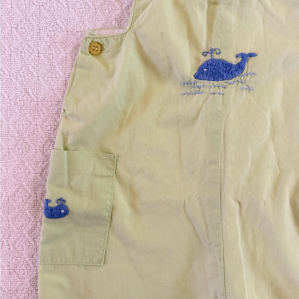 Jeanine Johnsen Vintage Green Jon-Jon Romper with Blue Whale Embroidery - Picture 4 of 5